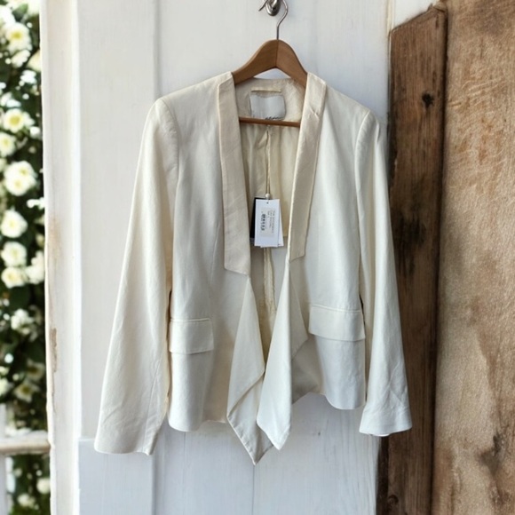 3.1 Phillip Lim -Tuxedo Blazer with Draped Overlap in Eggshell - Picture 2 of 9